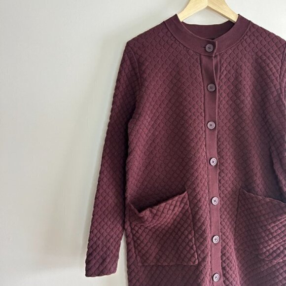 COS Textured Knit Long Quilted Jacquard Burgundy Cardigan Size S - Picture 6 of 7